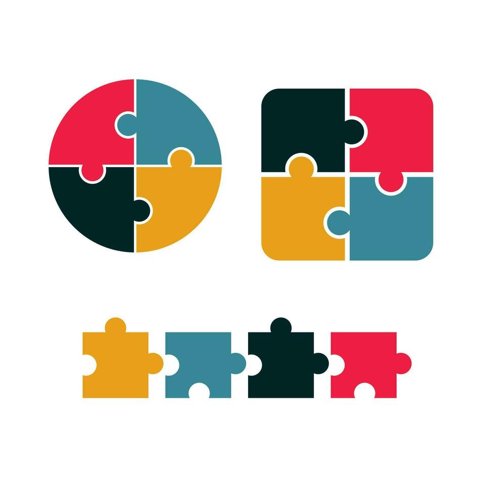 Puzzle jigsaw, challenge concept set, colorful puzzle pieces vector