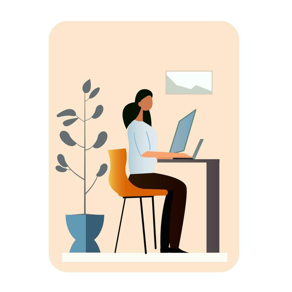 mujer usando laptop mientras está sentado vector