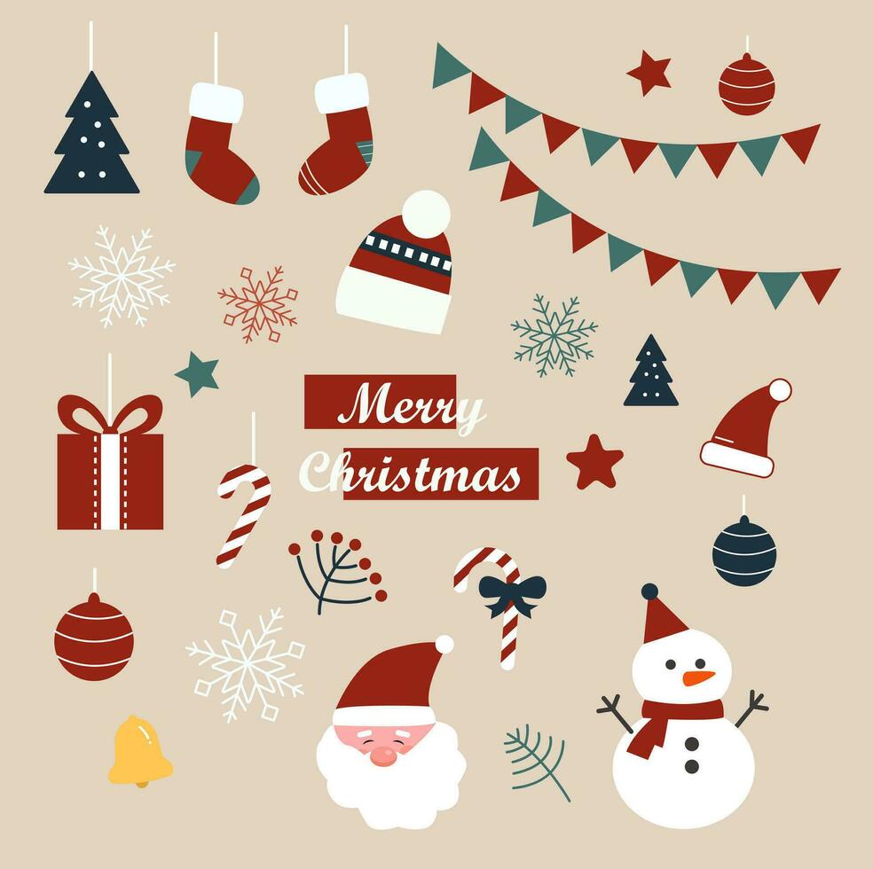 Set of elements for Christmas design, Merry Christmas set elements with greeting text vector