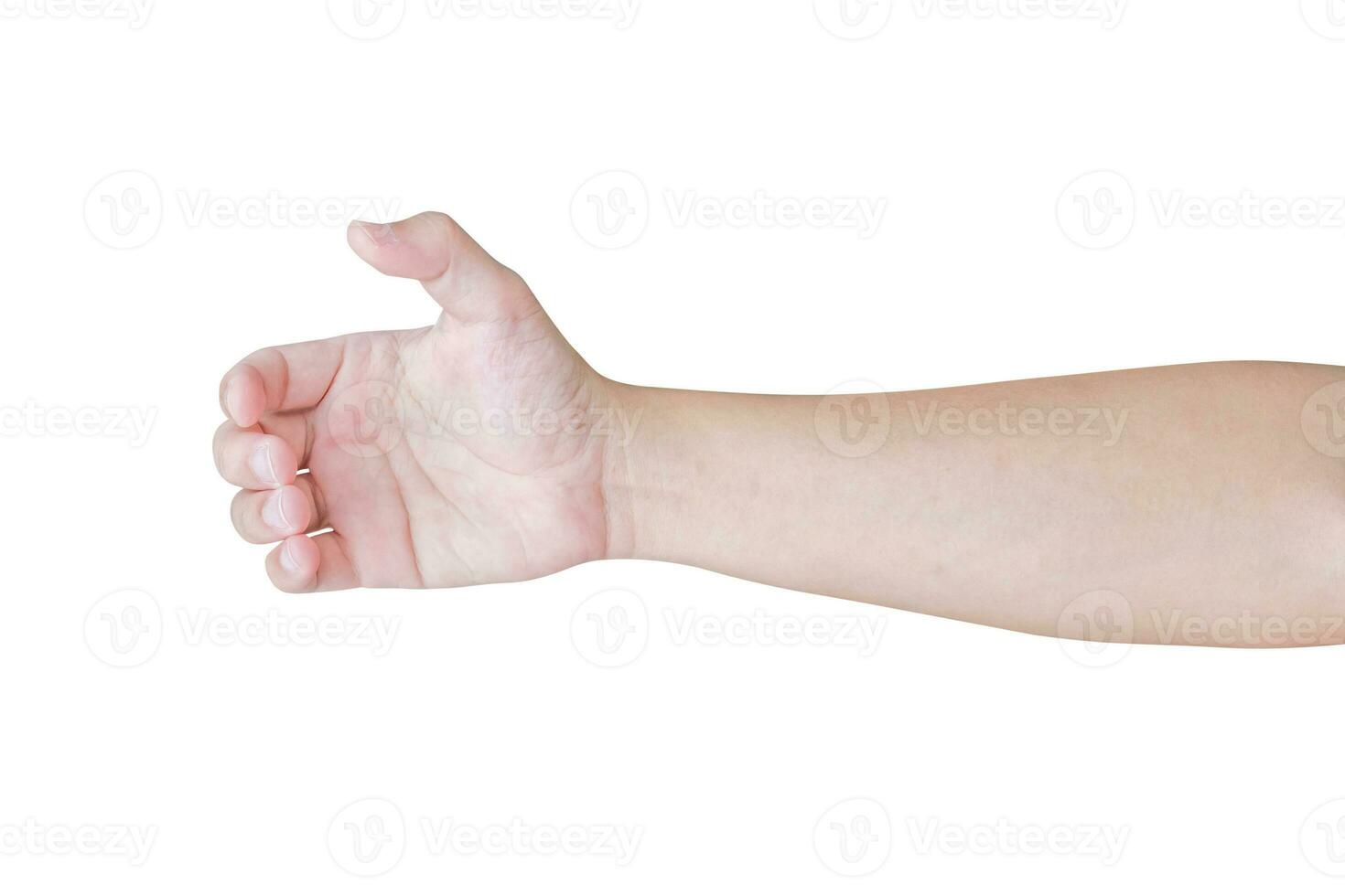 man hand gesture holding something isolated on white background photo