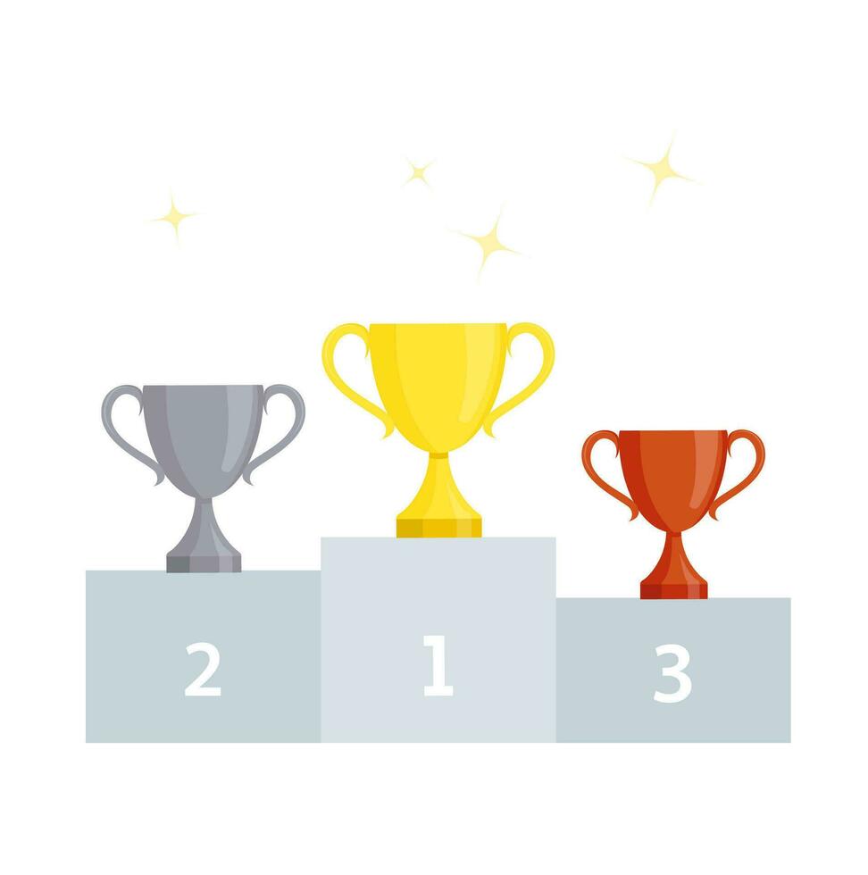 Gold, silver and bronze trophy vector illustration isolated on white. Gold, silver and bronze cup