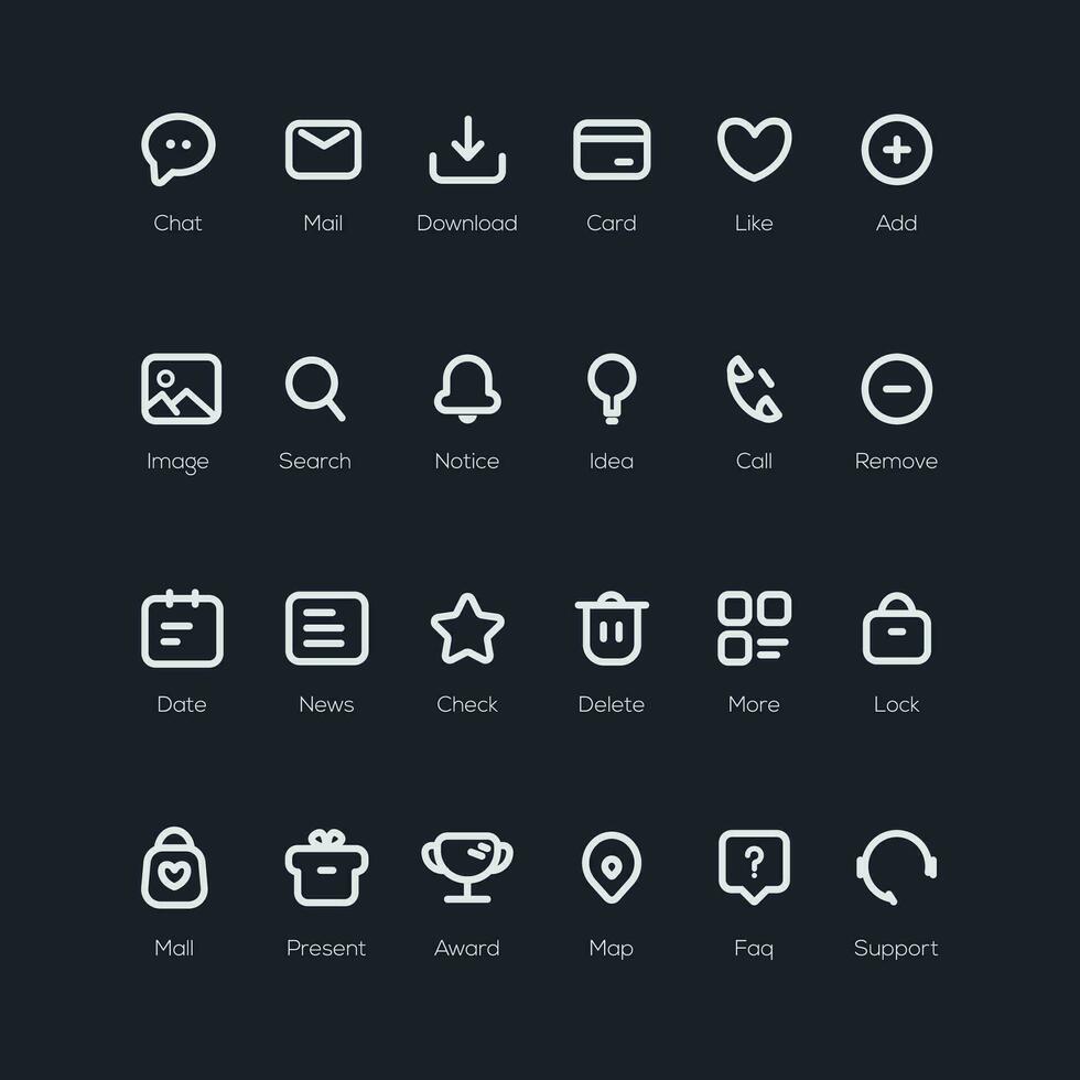 Set of 24 Business icons. Web icons. Business and Finance web icons in line style. Chat, search, mail, card, news, award, mall, notice icons for web vector