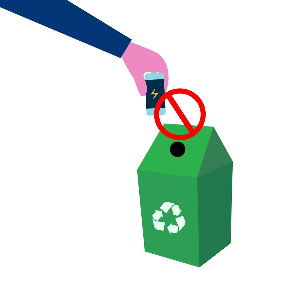 Don't you throw batteries in the trash, recycle, protect the environment concept vector