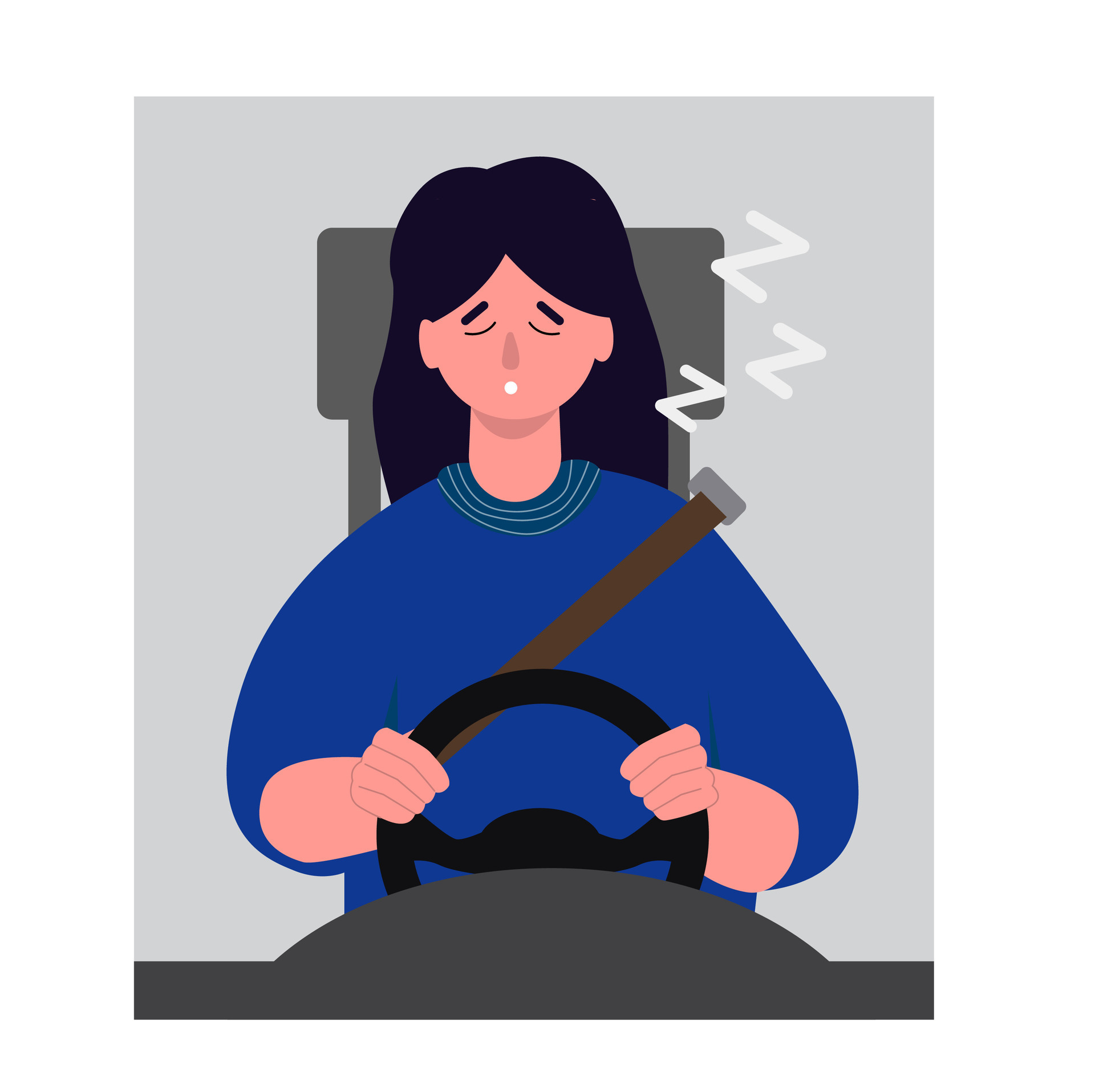 Sleepy female driver falling asleep while driving a car, sleep while