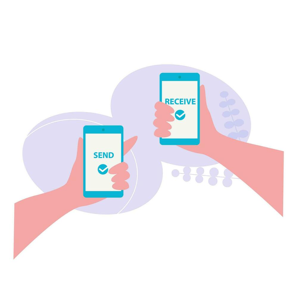 Receiving money via contactless payment using smartphone, concept of e-wallet vector