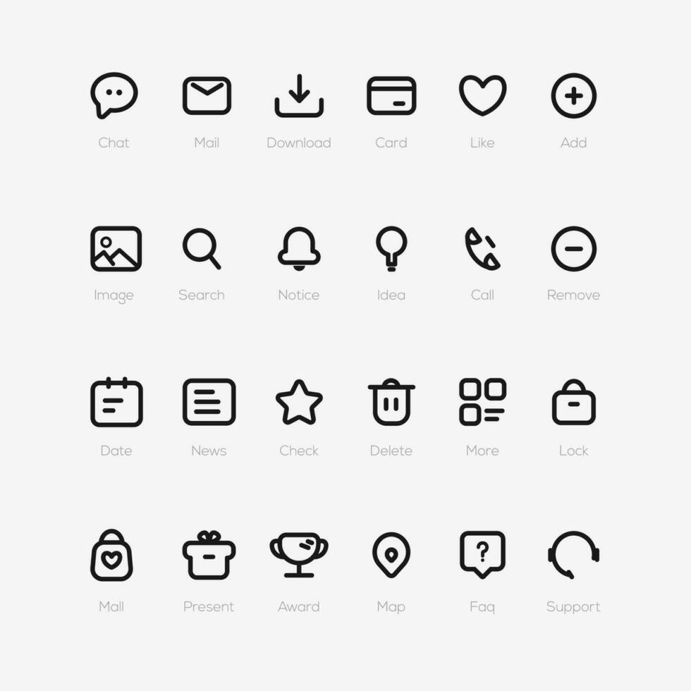 Set of 24 Business icons. Web icons. Business and Finance web icons in line style. Chat, search, mail, card, news, award, mall, notice icons for web vector