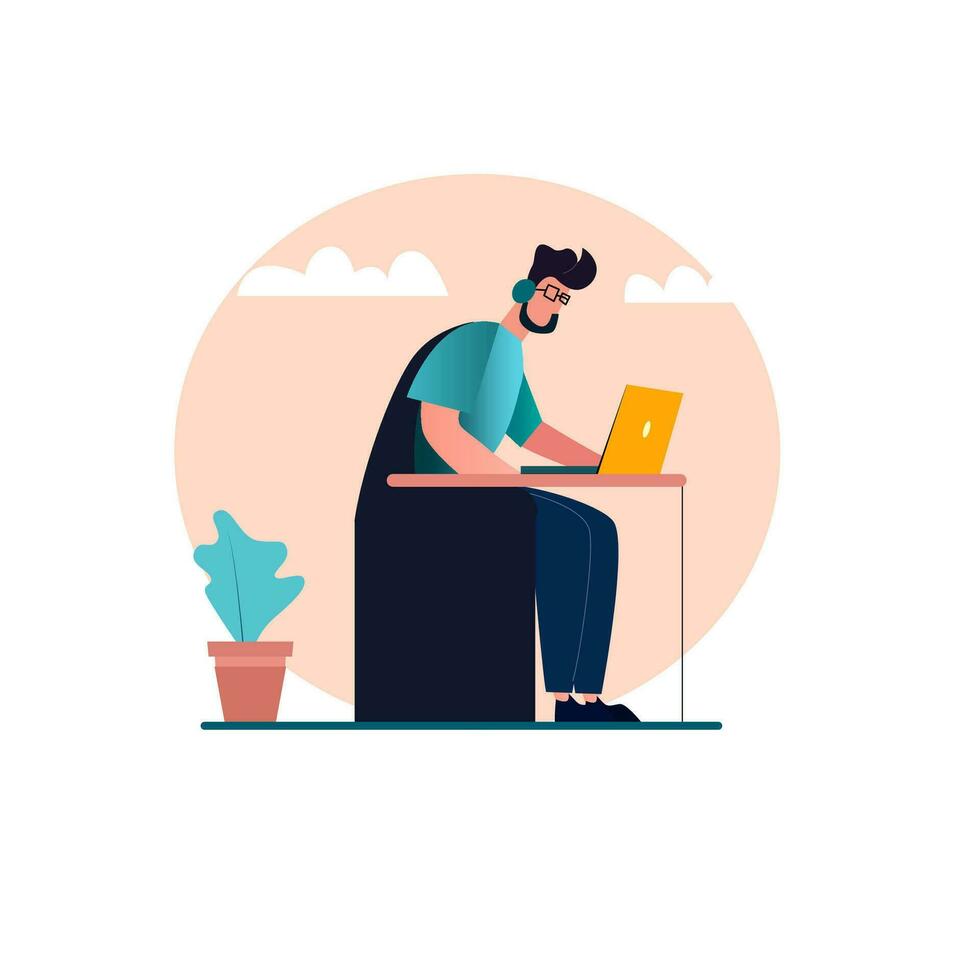 Business man working on laptop vector