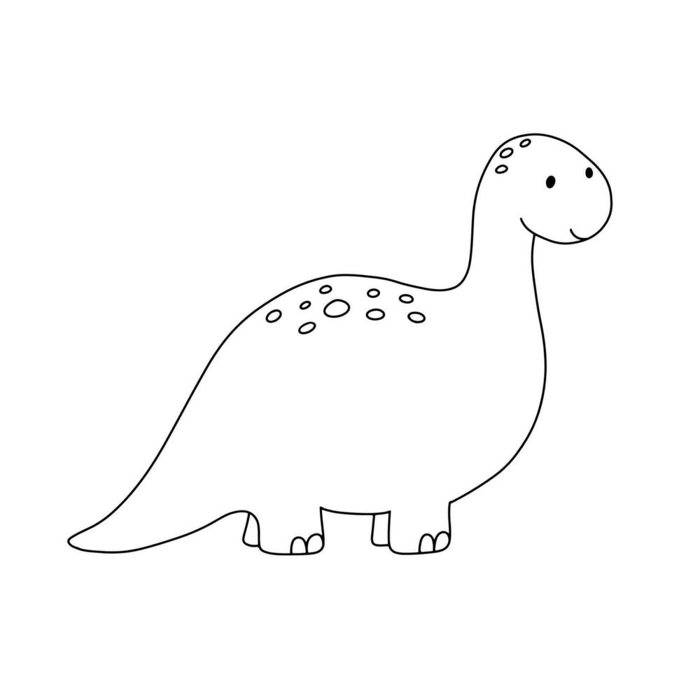 Cute little baby dinosaur. Vector outline doodle illustration isolated on white background for childish coloring book