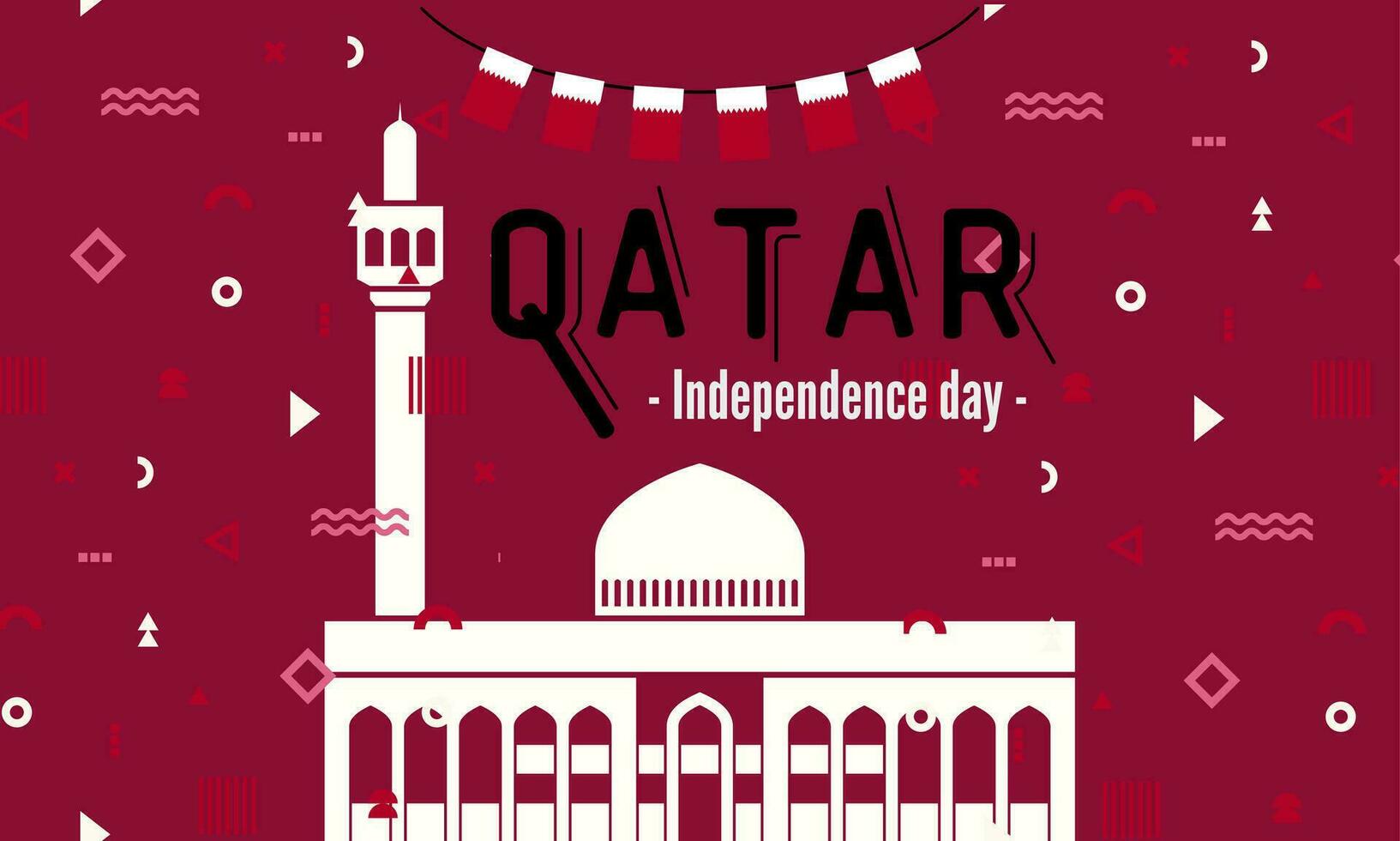 Qatar national day banner for independence day anniversary. Flag of qatar with modern geometric retro abstract design. Purple color concept. vector