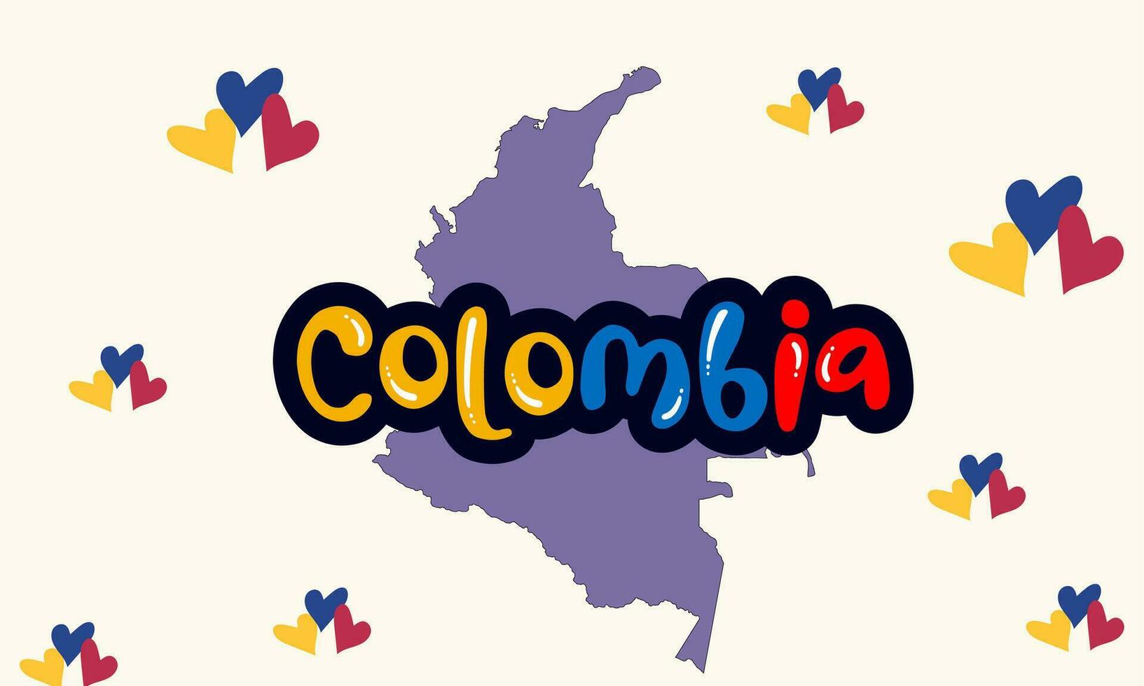 Colombia nacional día bandera con mapa, bandera colores tema antecedentes y geométrico resumen retro moderno azul rojo amarillo diseño. vector