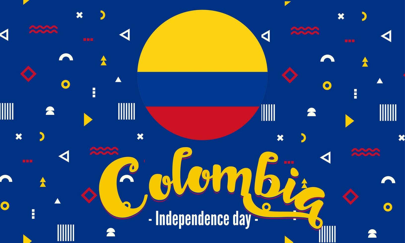 Colombia nacional día bandera con mapa, bandera colores tema antecedentes y geométrico resumen retro moderno azul rojo amarillo diseño. vector