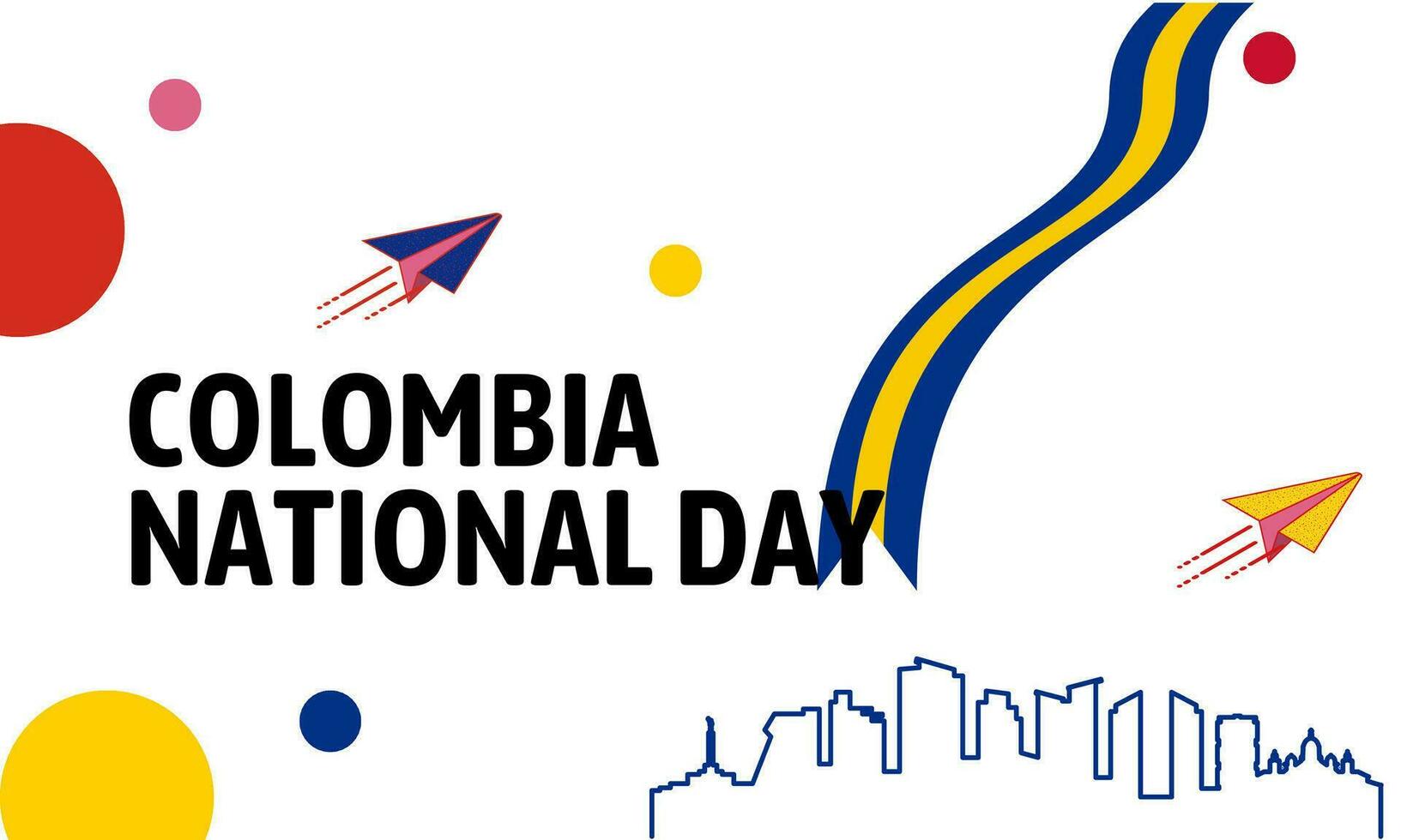 Colombia national day banner with map, flag colors theme background and geometric abstract retro modern blue red yellow design. vector