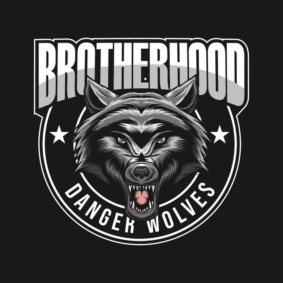 Brotherhood sign with wolf drawing vector