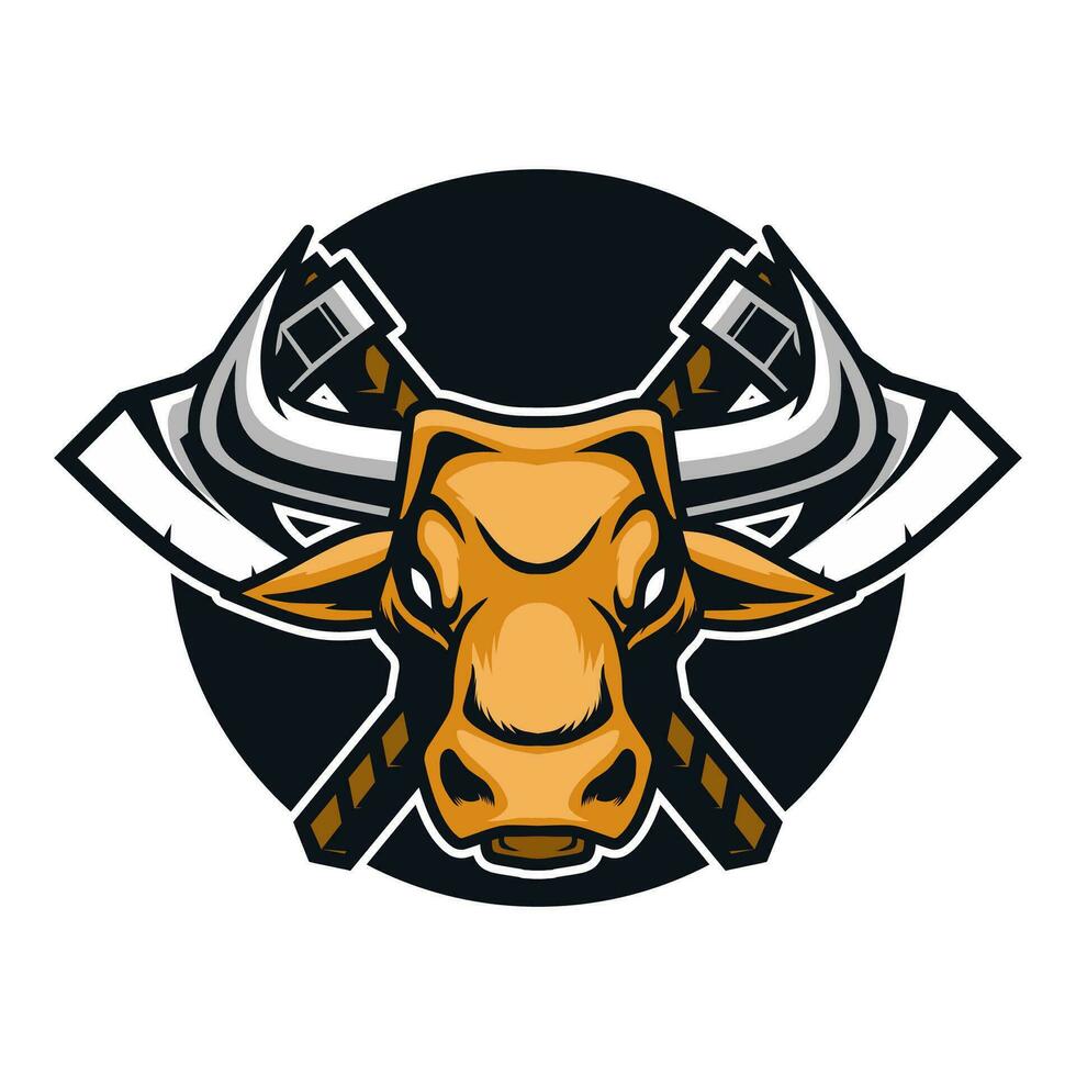 toro mascota con hacha logo modelo vector