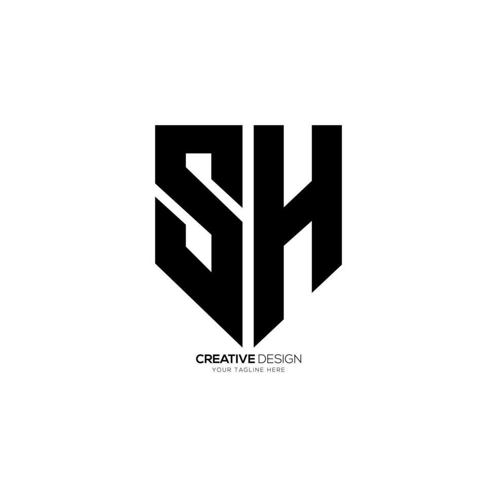 Letter Sh with security protection shield shape abstract creative monogram logo vector