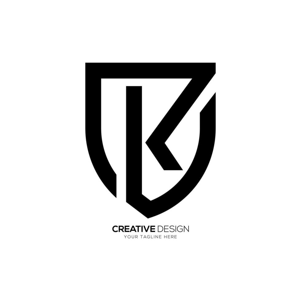 Letter Rk or Kr with line art unique modern security shield protection monogram business logo vector