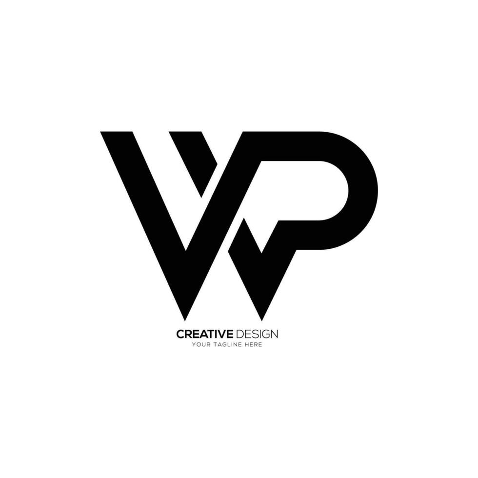 Letter Wp with modern unique shape creative line art negative space monogram logo vector