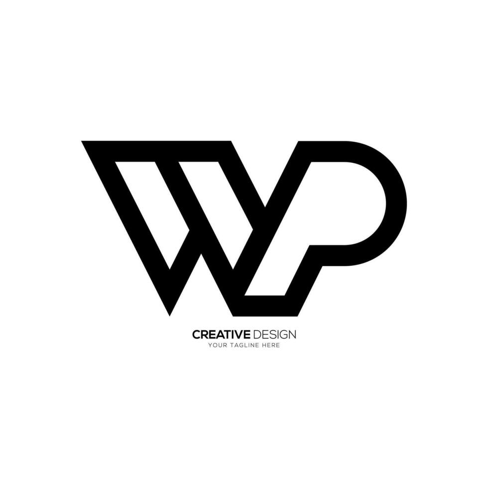 Letter Wp with modern unique shape creative line art negative space monogram logo vector