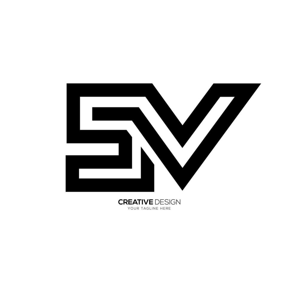 Letter Sv with line art creative simple monogram minimal logo design vector