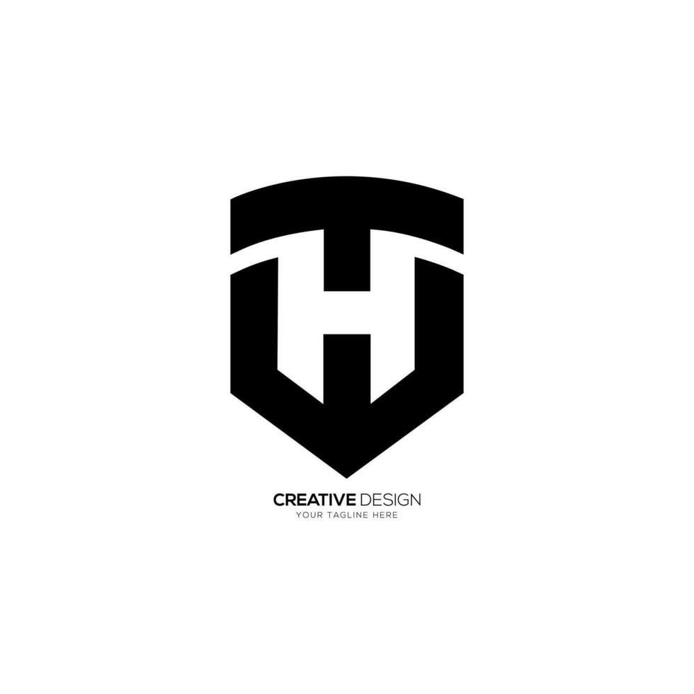 Letter Th or Ht initial negative space with security protection shield shape monogram abstract logo vector