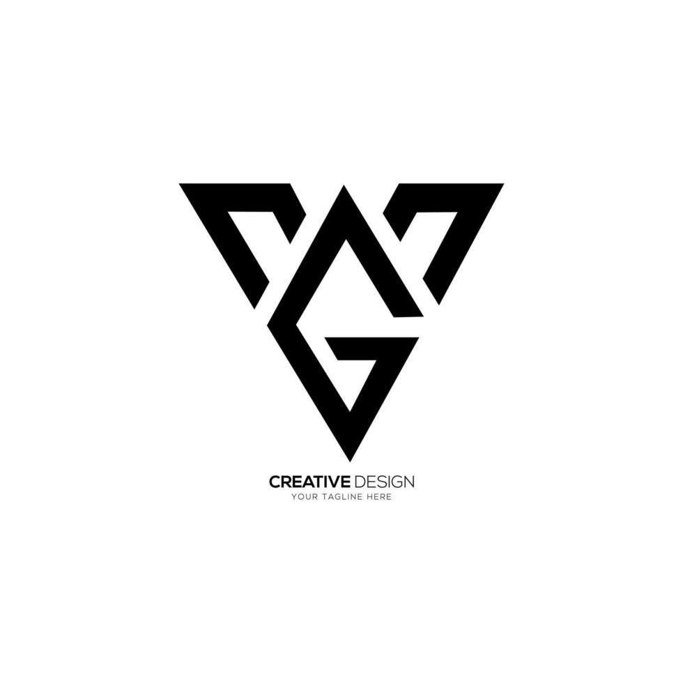 Letter Vg or Gv creative triangle shape line art elegant unique monogram logo vector