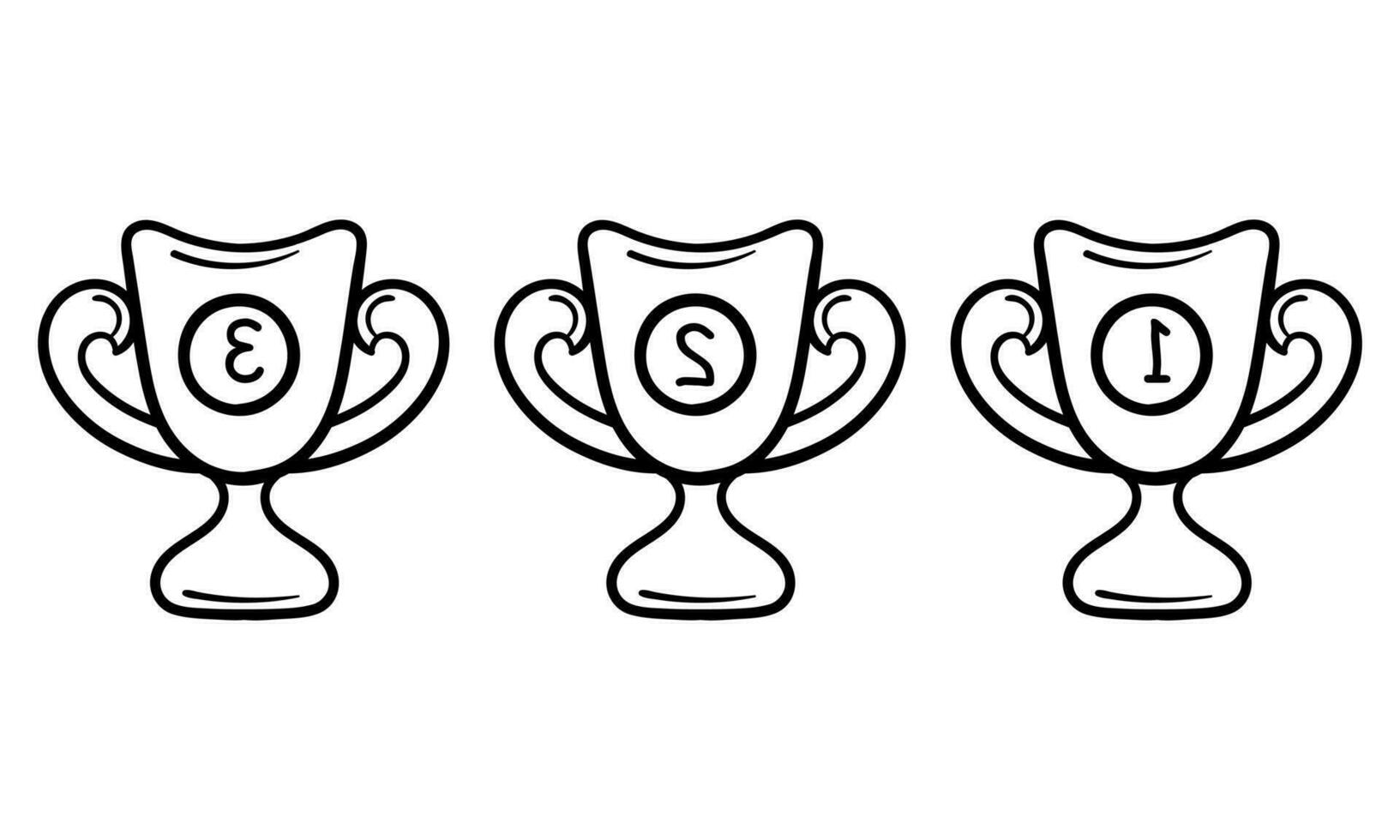 hand drawn 1st, 2nd and 3rd place trophies vector