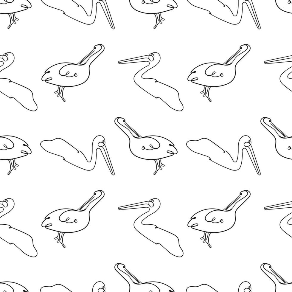 pelican bird line art seamless pattern vector