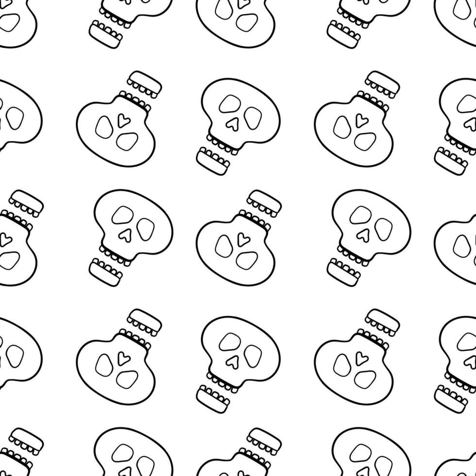 hand drawn seamless pattern of skulls vector