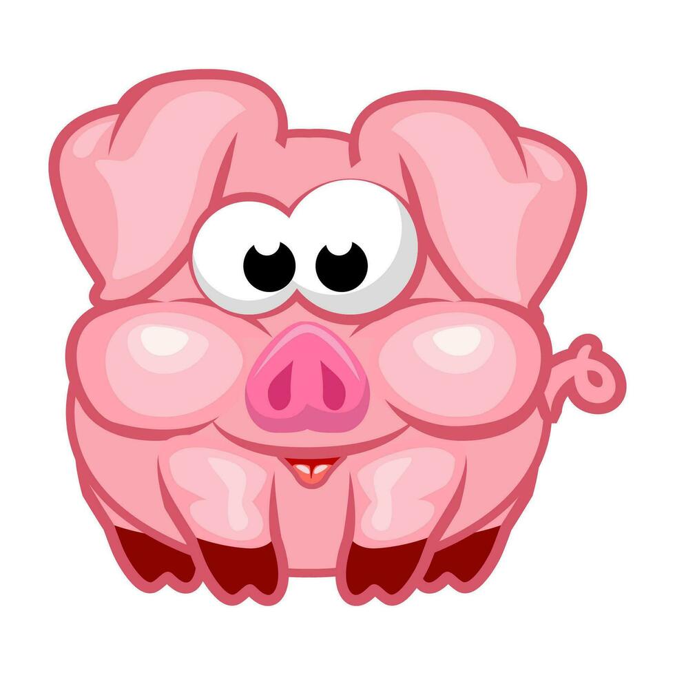 Cartoon pink pig. Vector illustration for postcard, banner, web, design and arts.