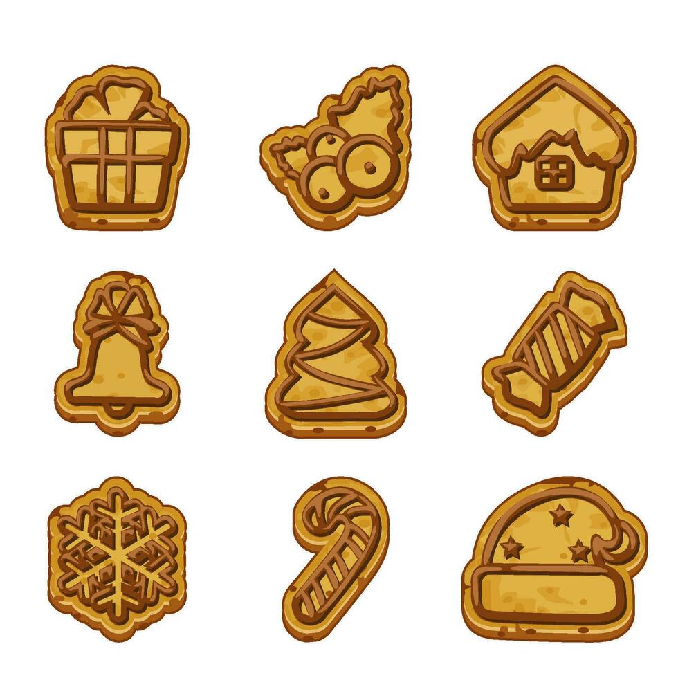 Cookies for Christmas and New Year, holiday symbols on white background. vector