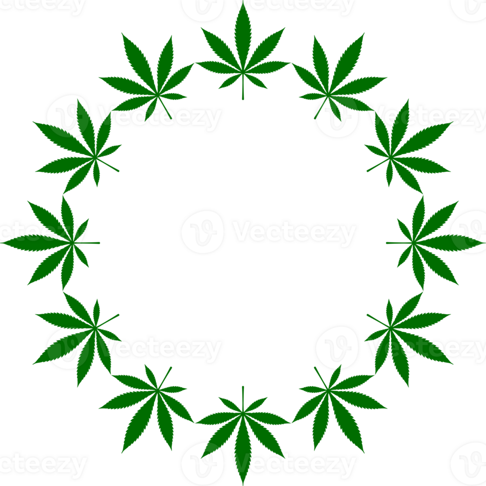 Cannabis also known as Marijuana Plant Leaf Silhouette Circle Shape Composition, can use for Decoration, Ornate, Wallpaper, Cover, Art Illustration, Textile, Fabric, Fashion, or Graphic Design Element png