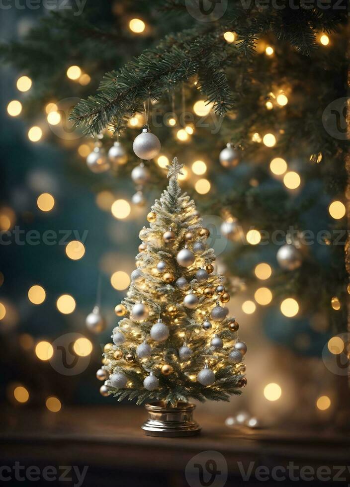 Golden christmas tree background Ai generated photo