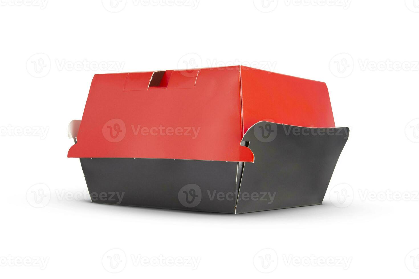 Blank closed red and black craft burger box isolated on white background photo