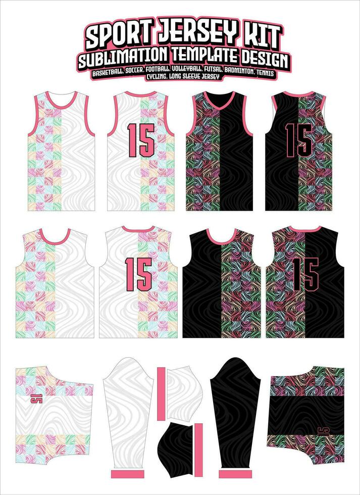 Swirles Abstract lines Sports Jersey Design Sportswear Layout Template vector