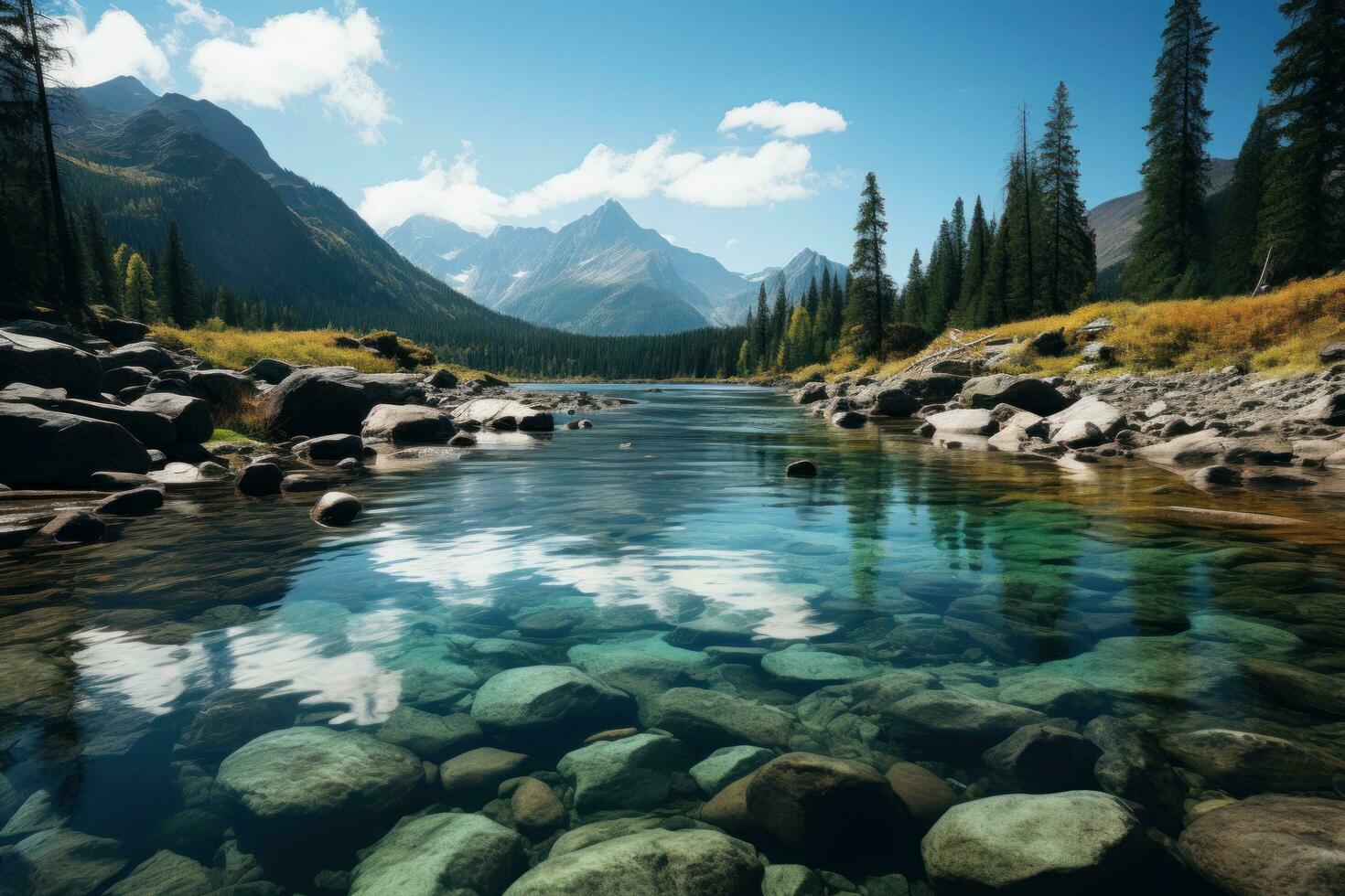 Lake in the mountains Generative AI photo