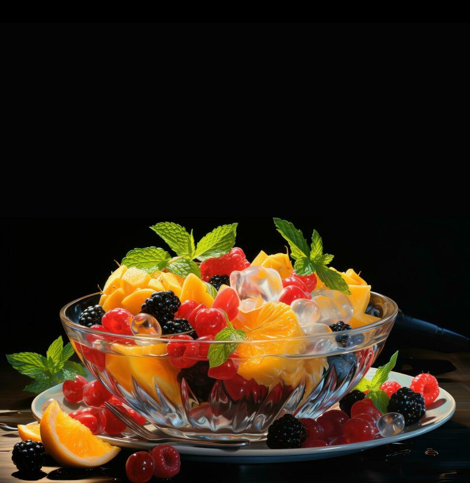 Mixed and assorted fruits on Black Background Generative AI photo