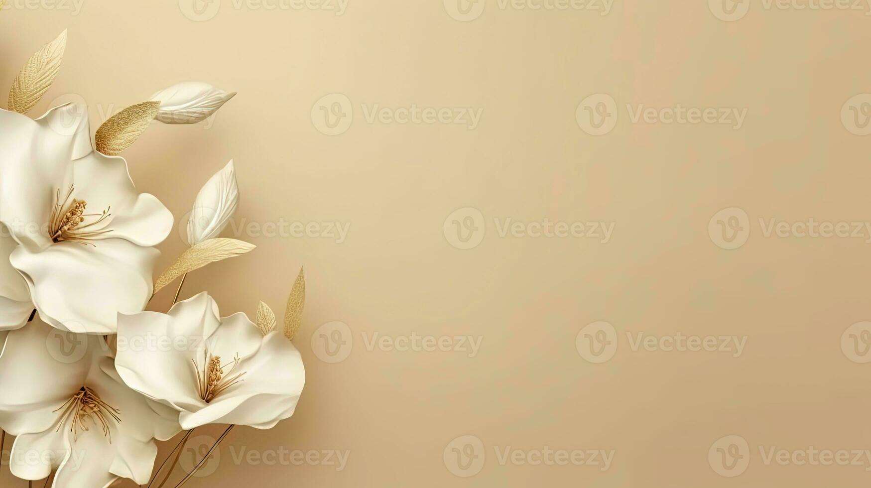 Abstract lily flower on beige minimalist background with copy space photo