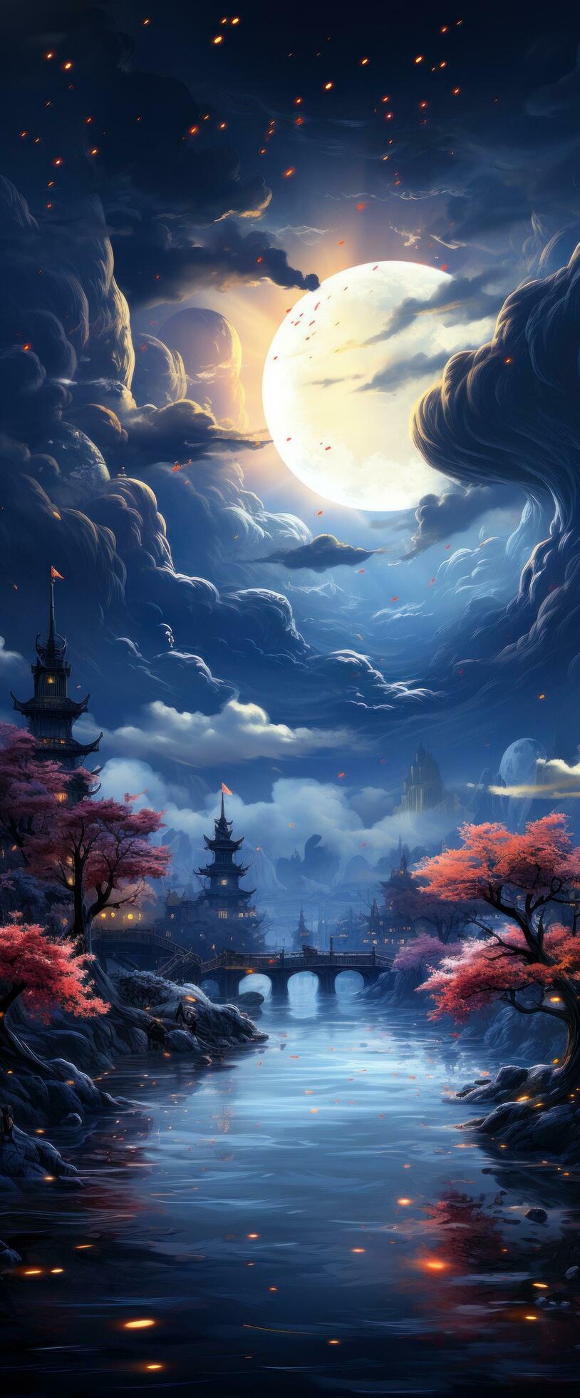 Beautiful moon glow scene for mobile wallpaper 31709180 Stock