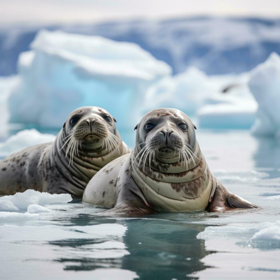 focas descansando en hielo témpano de hielo en Antártida foto