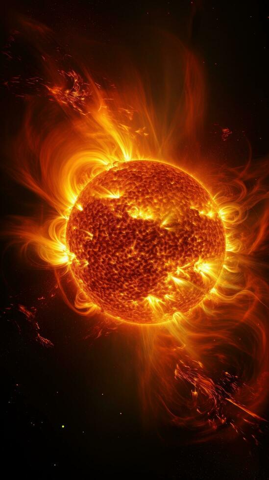 Striking image of the sun's surface during a magnetic storm, photo