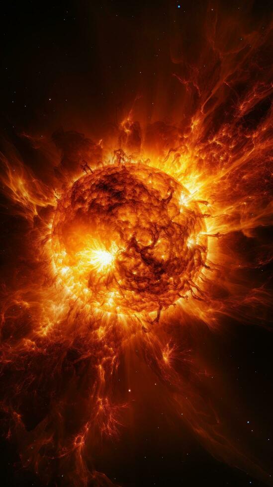 Striking image of the sun's surface during a magnetic storm, photo