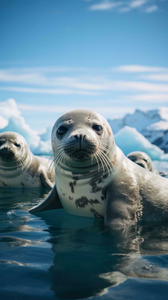 focas descansando en hielo témpano de hielo en Antártida foto