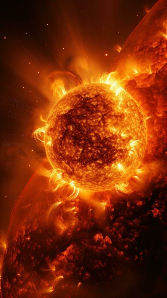 Striking image of the sun's surface during a magnetic storm, photo