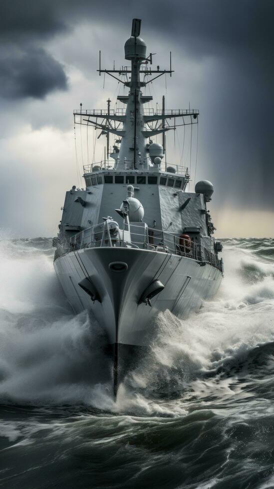 buque de guerra navegación mediante áspero aguas foto