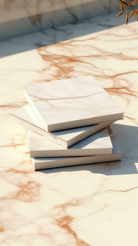 white and square notebook on a marble background photo