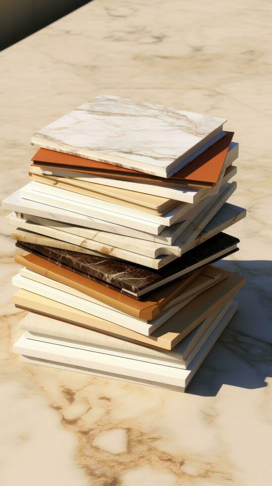 white and square notebook on a marble background photo