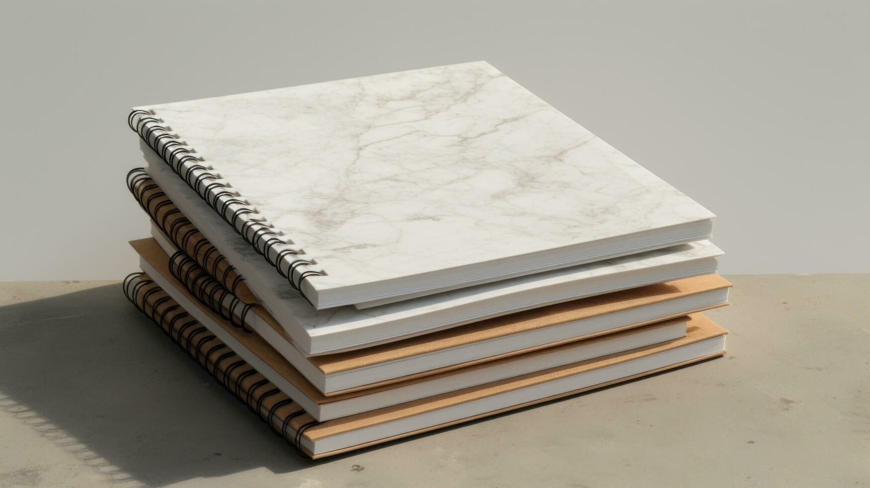 white and square notebook on a marble background photo