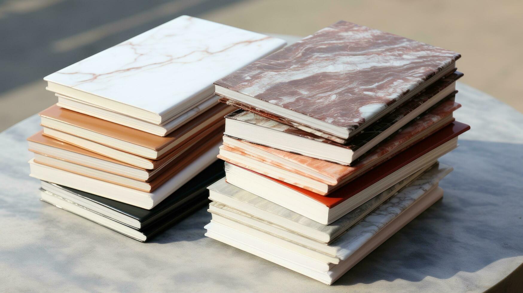 white and square notebook on a marble background photo