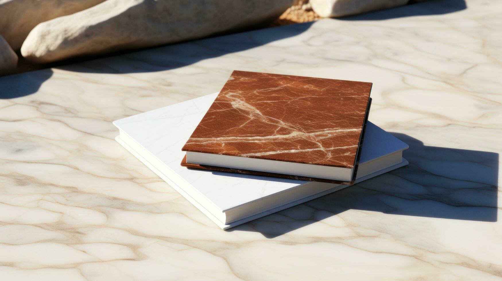 white and square notebook on a marble background photo