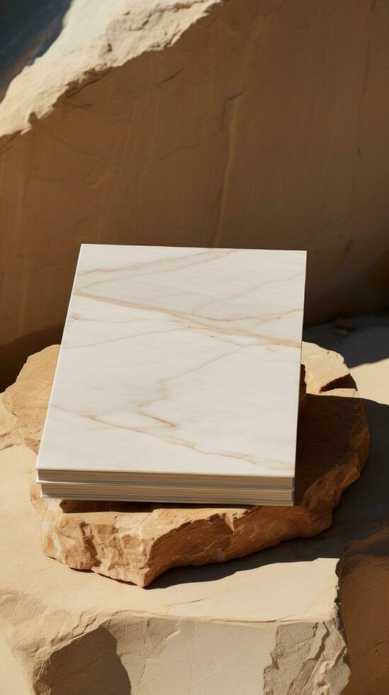 white and square notebook on a marble background photo